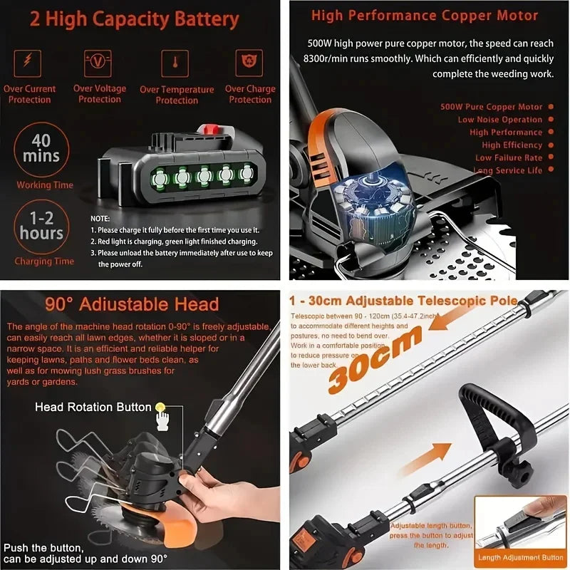 Wireless Portable Weed Trimmer With Dual Batteries