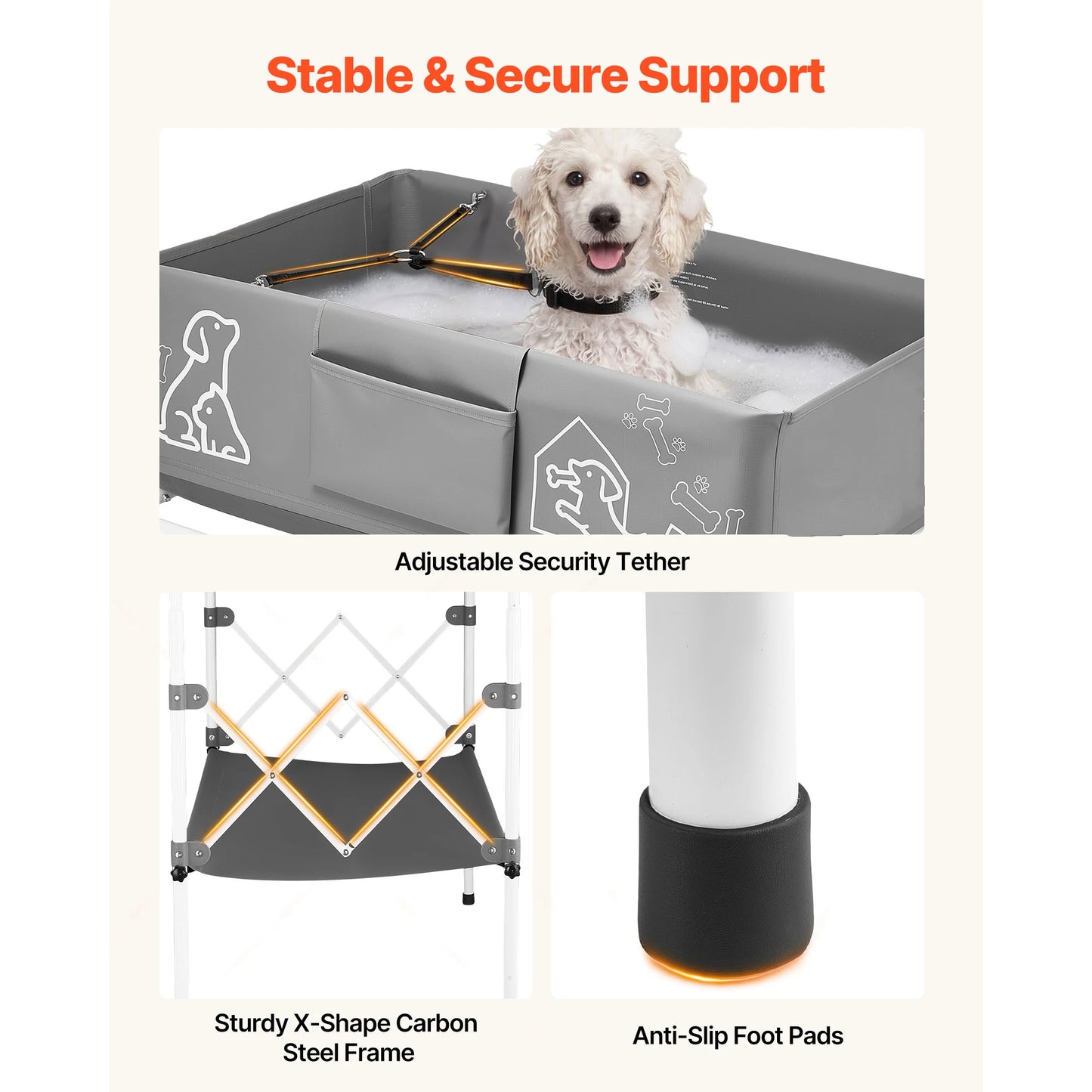SucceBuy Foldable Elevated Dog Bathtub With Built In Drain