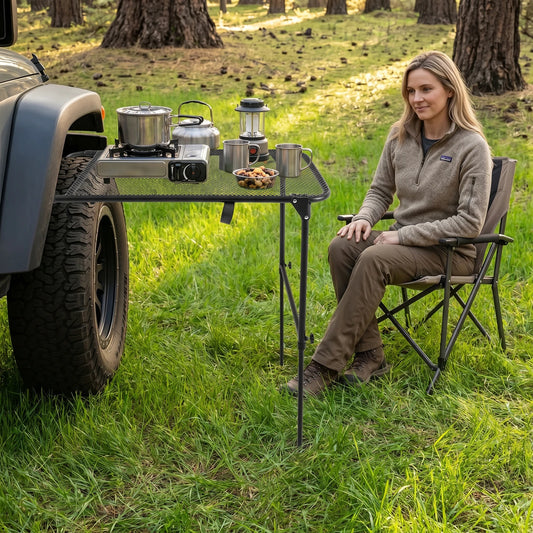 Vehicle Tire Mounted Camping Table Adjustable