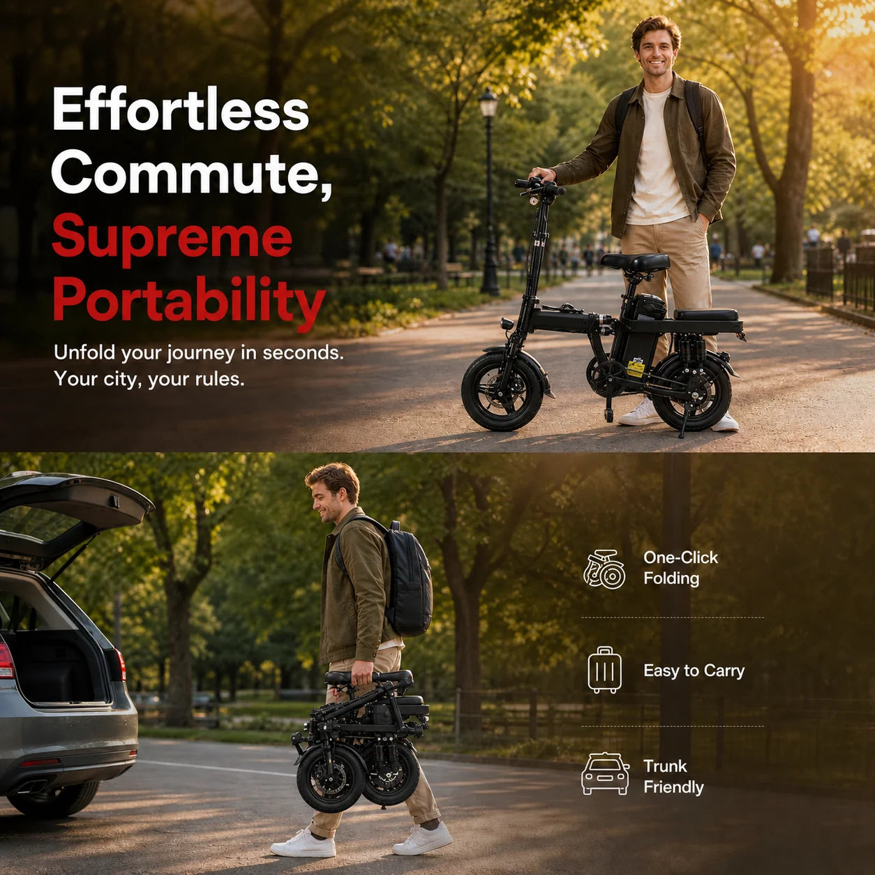 Foldable 500W Electric Bicycle For Adults 48V 15Ah