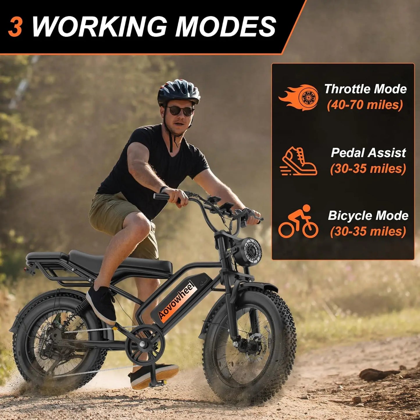 AOVOPRO 1500W Fat Tire Electric Bike 70 Miles Range
