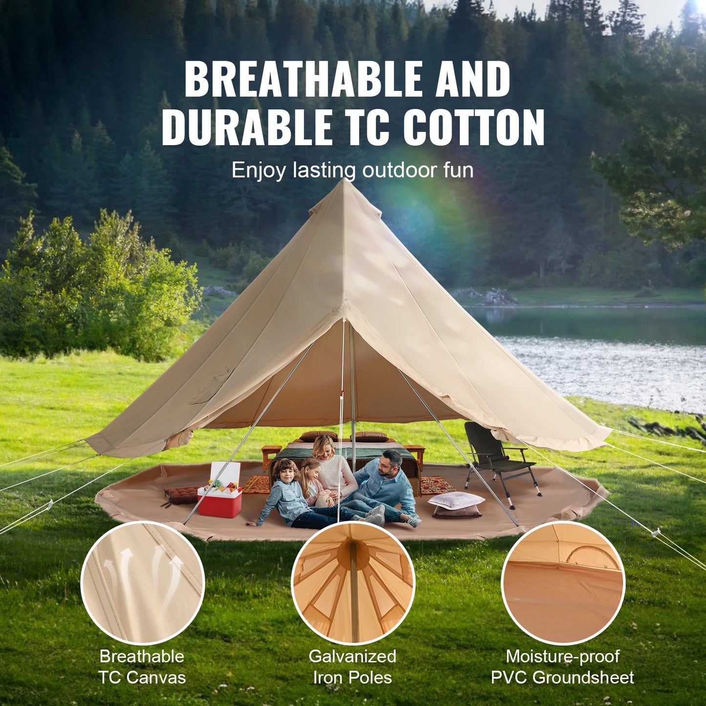 SucceBuy Canvas Bell Tent For Camping Holds Up To 8