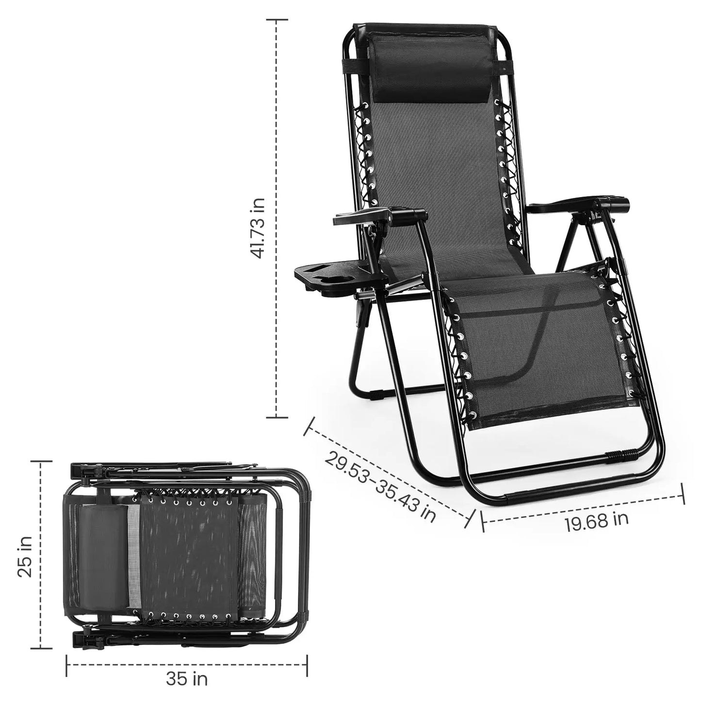 JHK Zero Gravity Portable Recliner With Adjustable Pillow