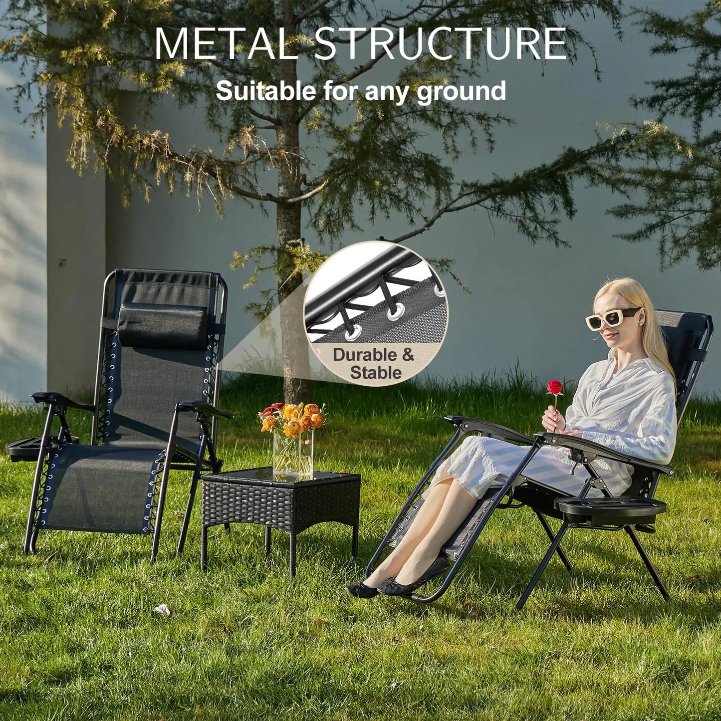 JHK Zero Gravity Portable Recliner With Adjustable Pillow