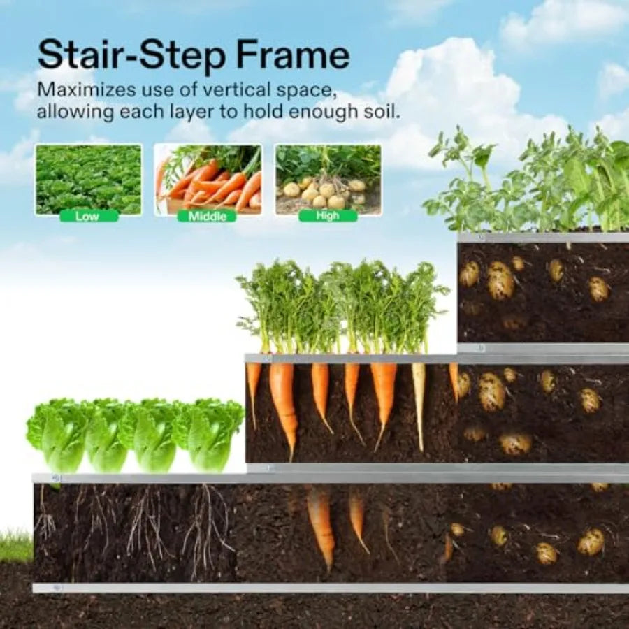 Three Tier Metal Raised Garden Bed Galvanized Steel