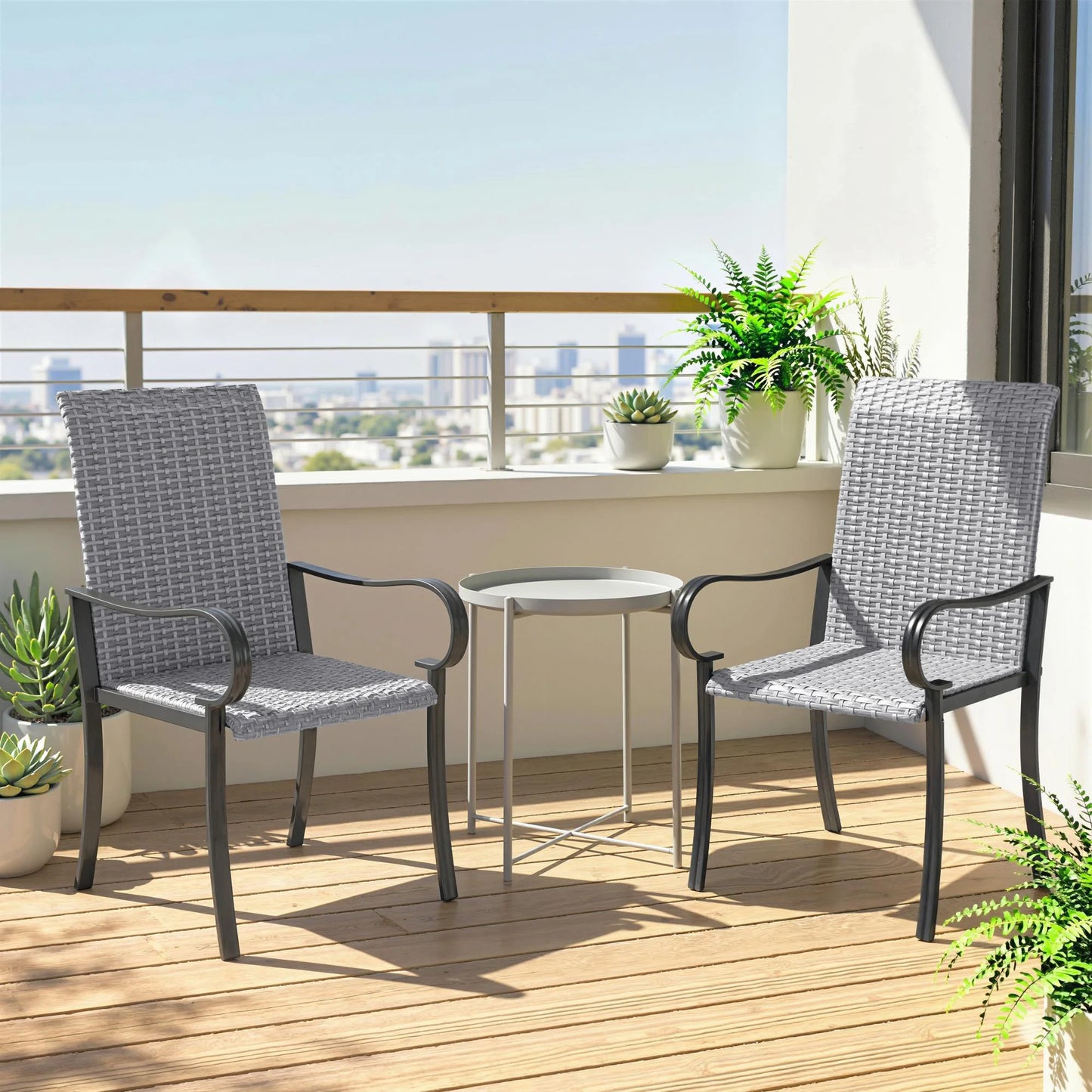 Set Of 2 Outdoor Wicker Dining Chairs With Armrests