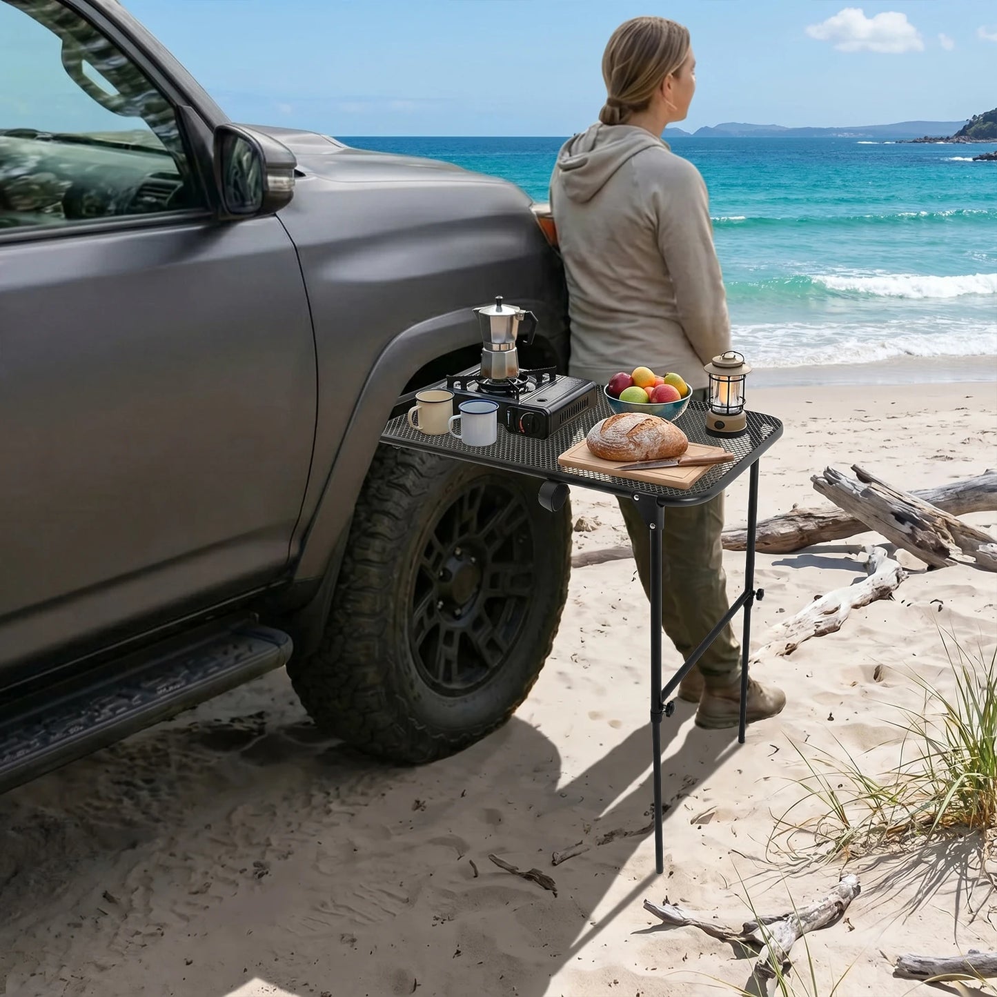 Vehicle Tire Mounted Camping Table Adjustable