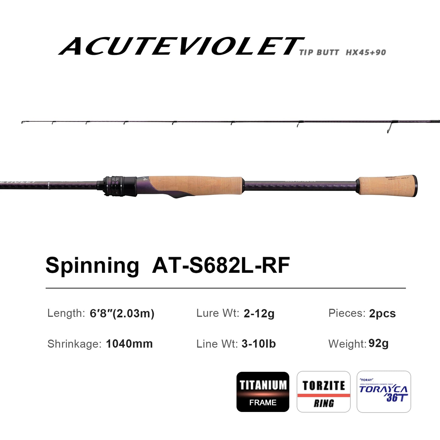 PureLure AcuteViolet Bass Rod Spinning Baitcasting