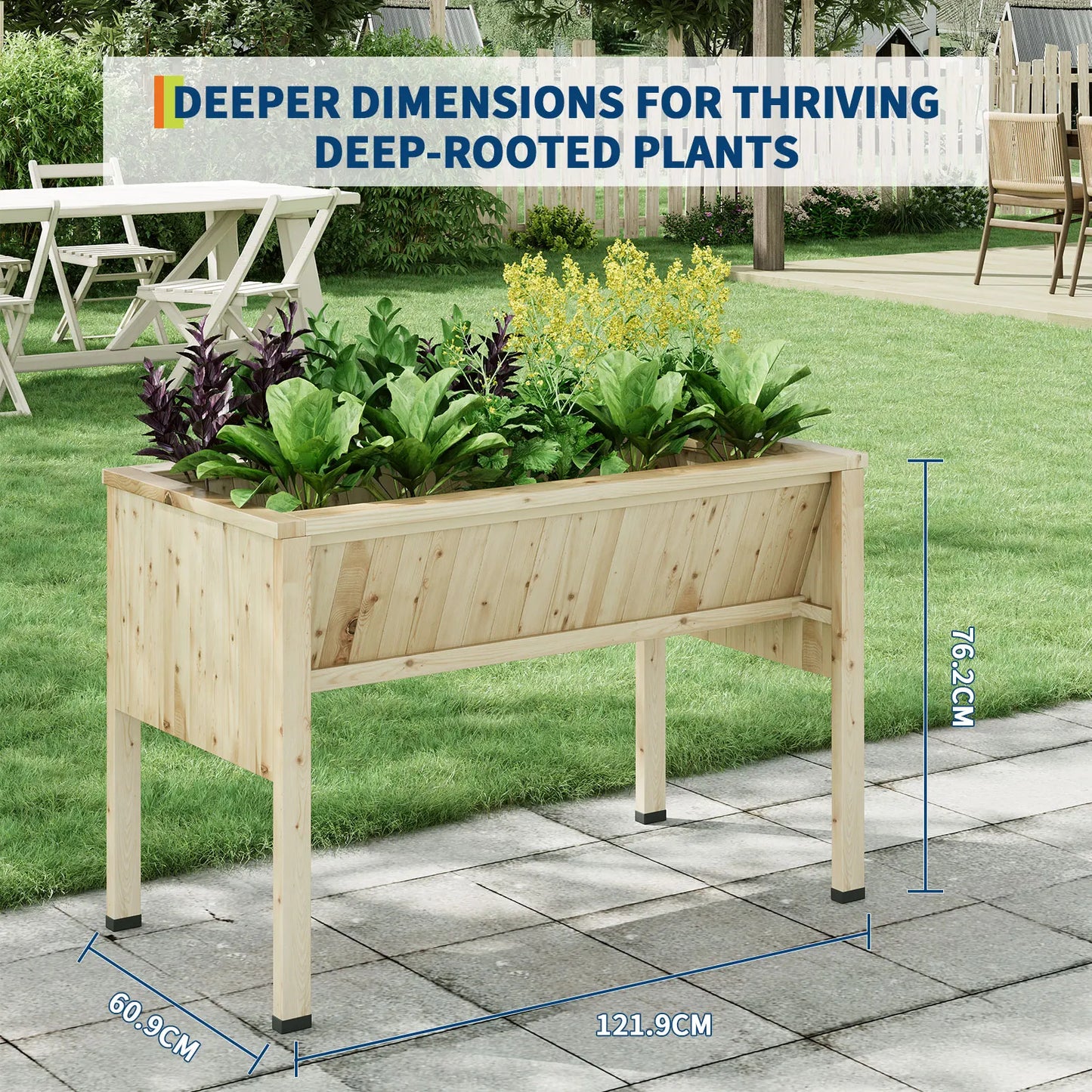 HiMISS Raised Wooden Garden Bed With Tool Hooks Planter