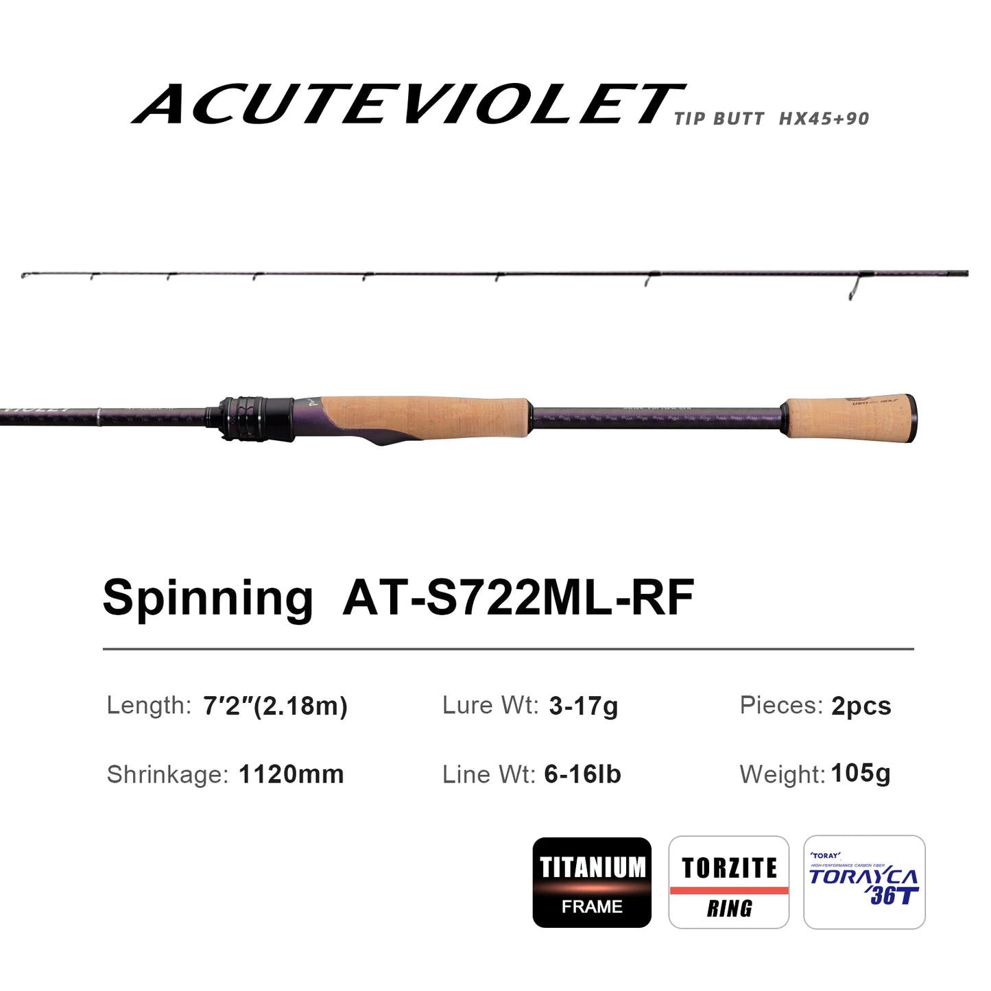 PureLure AcuteViolet Bass Rod Spinning Baitcasting