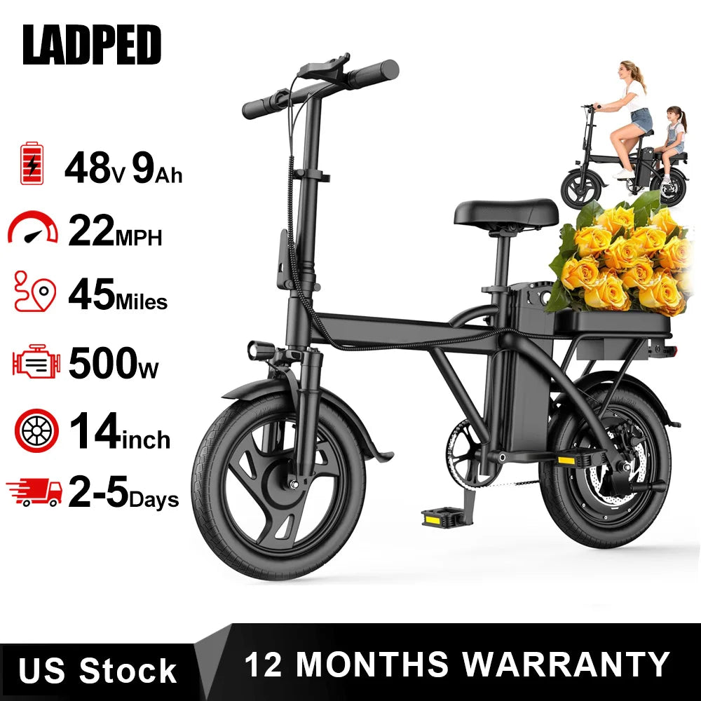 Ladped Foldable Electric Bike 500W Two Seat Long Range