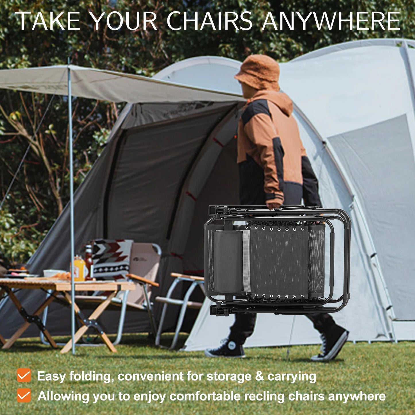 JHK Zero Gravity Portable Recliner With Adjustable Pillow