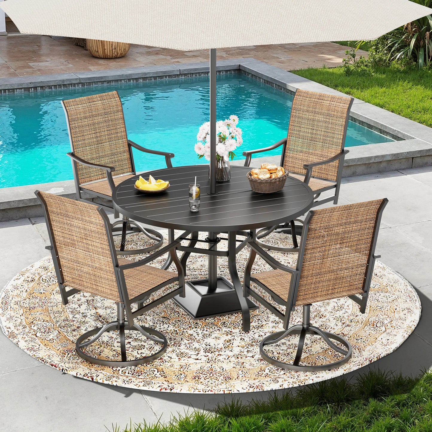 FARINI Round Outdoor Patio Dining Table Iron
