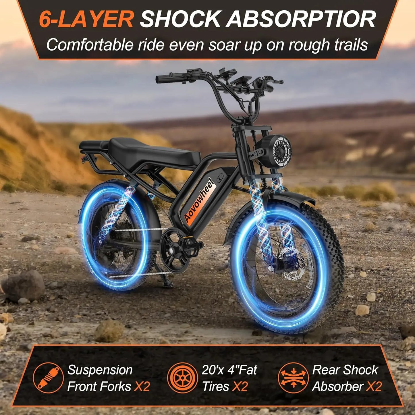 AOVOPRO 1500W Fat Tire Electric Bike 70 Miles Range