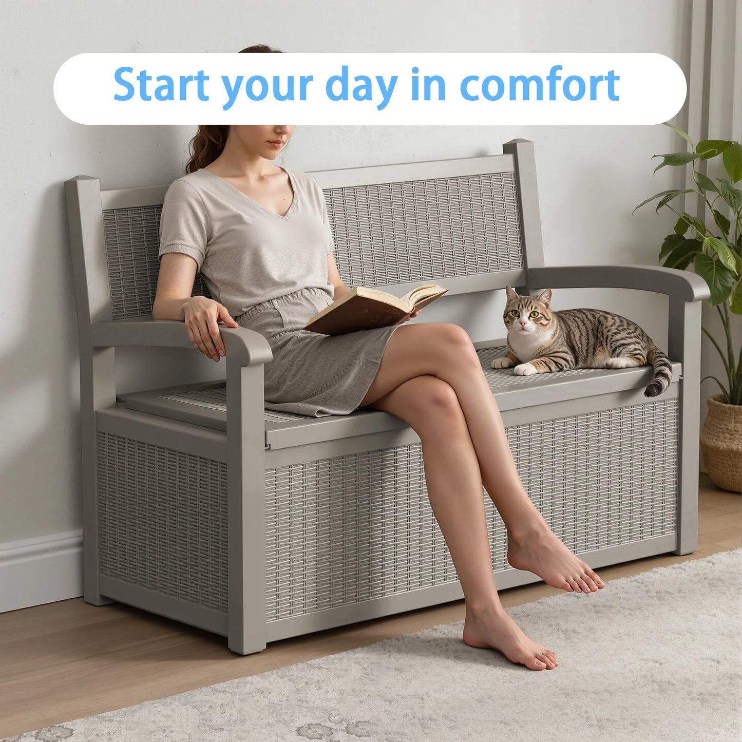 Outdoor Storage Bench With Rattan Look And Storage Box