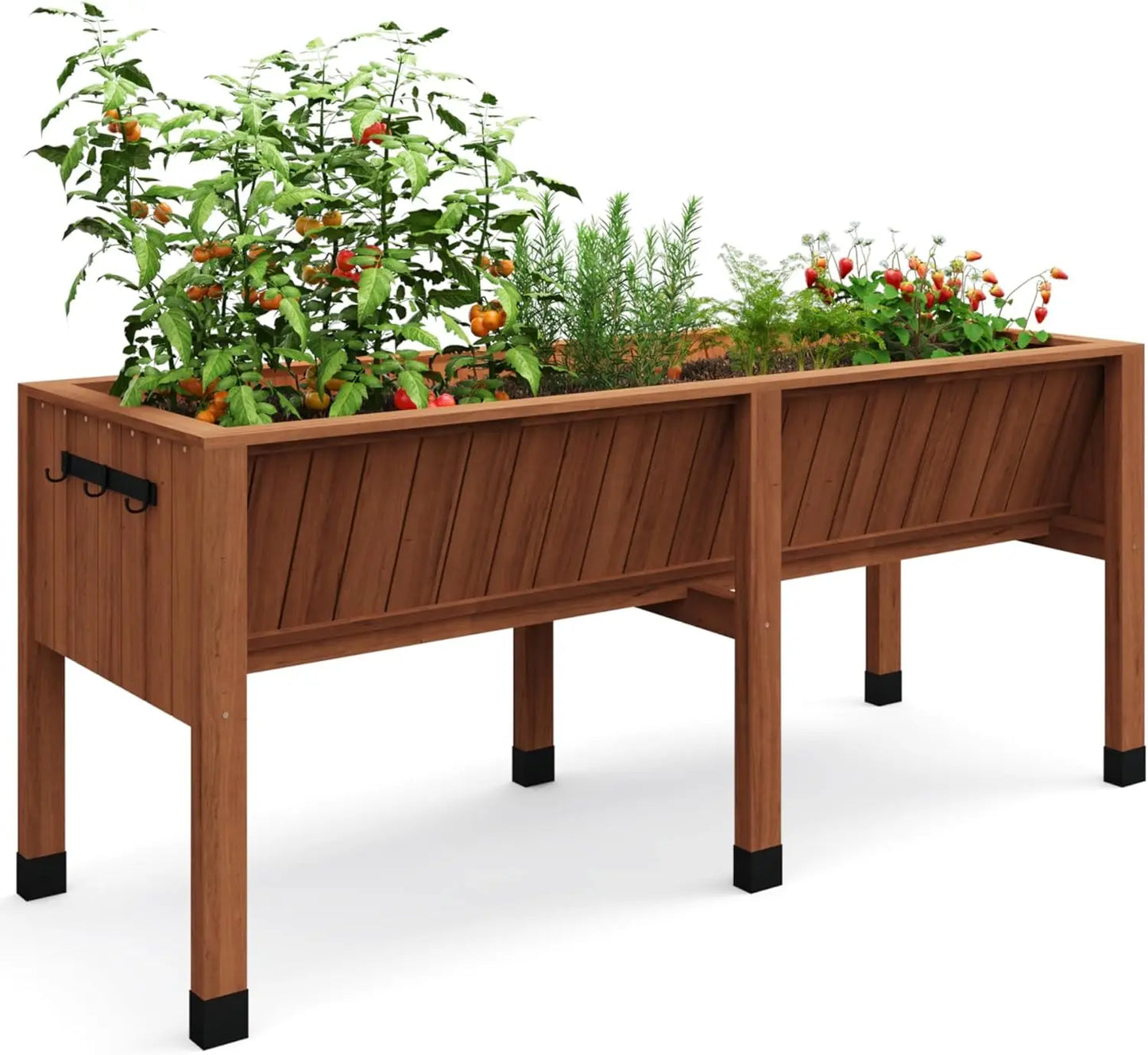 HiMISS Raised Wooden Garden Bed With Tool Hooks Planter