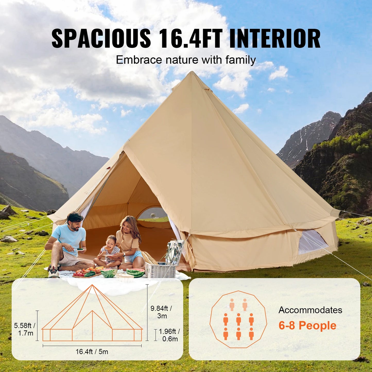 SucceBuy Canvas Bell Tent For Camping Holds Up To 8