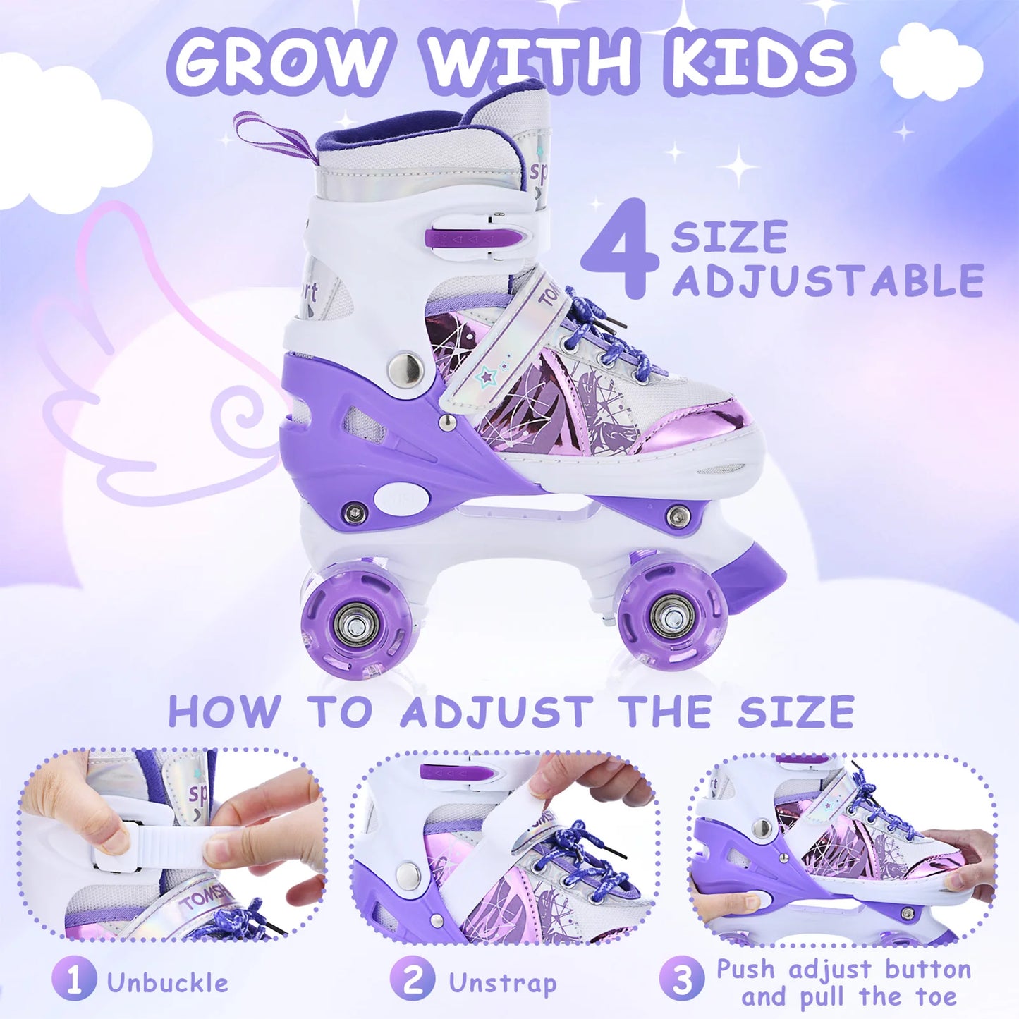 Adjustable Light Up Roller Skates For Kids