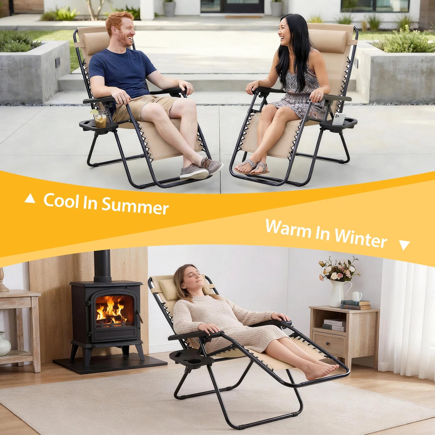 JHK Zero Gravity Recliner Chairs Outdoor Folding Set Of 2