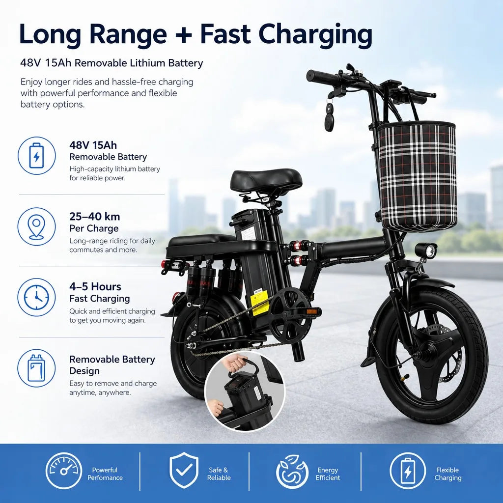 Foldable 500W 48V Commuter E Bike With 8 Shock Absorbers