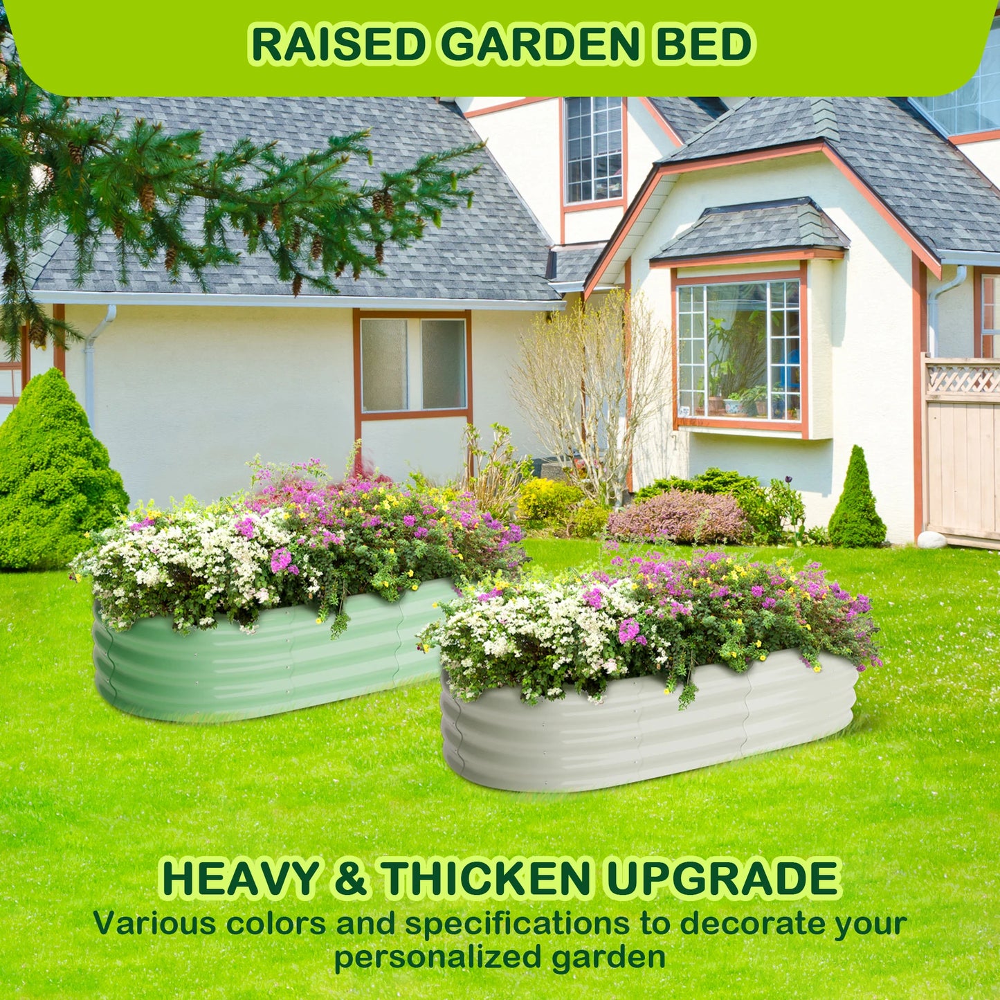 HiMISS Oval Galvanized Raised Garden Beds 2 Pack