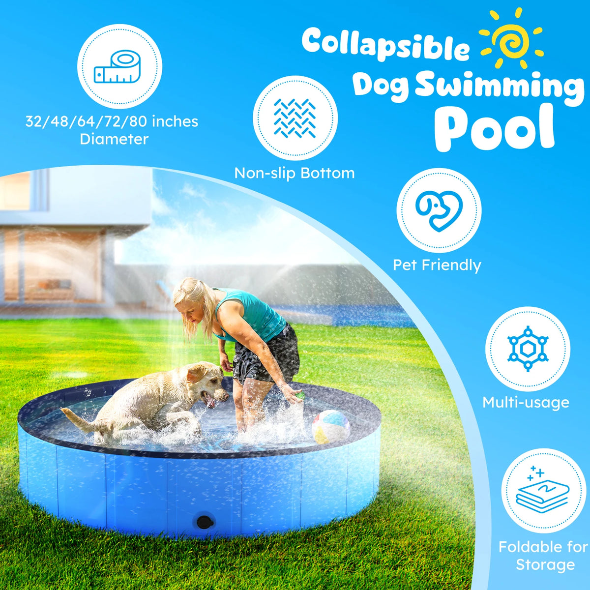 Niubya Portable Foldable Dog Pool Bath Tub