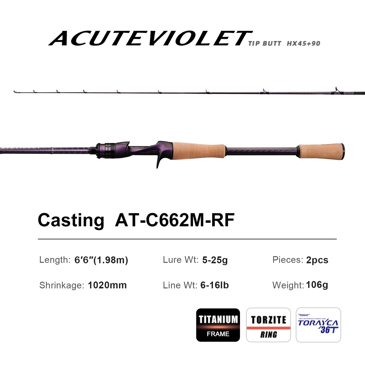 PureLure AcuteViolet Bass Rod Spinning Baitcasting