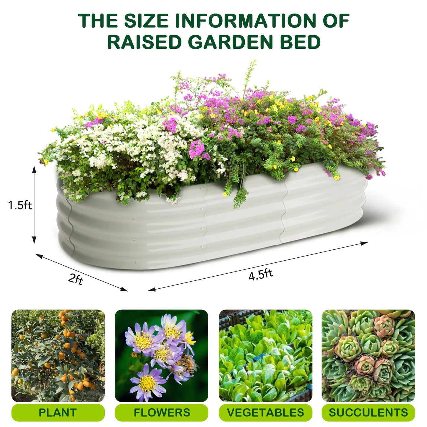 HiMISS 2-Pack Oval Galvanized Steel Raised Garden Bed