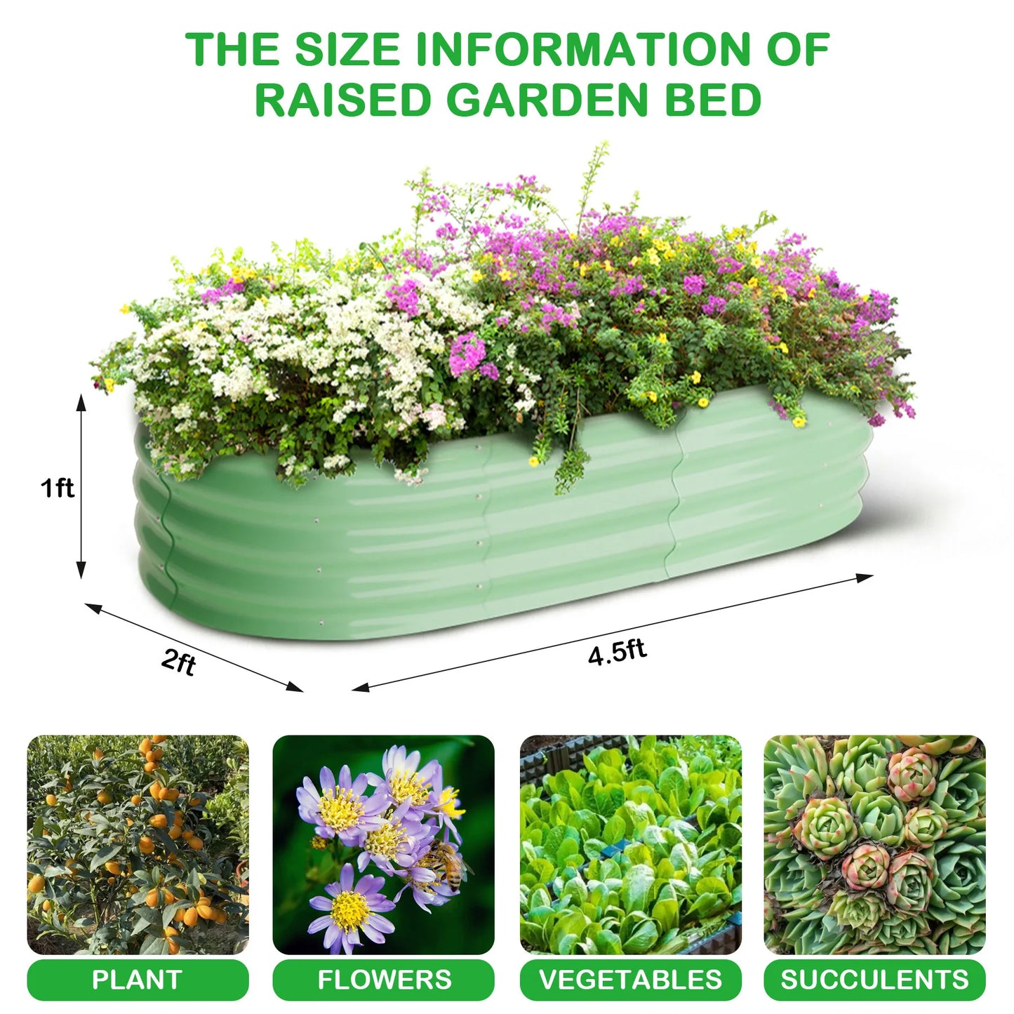 HiMISS 2-Pack Oval Galvanized Steel Raised Garden Bed