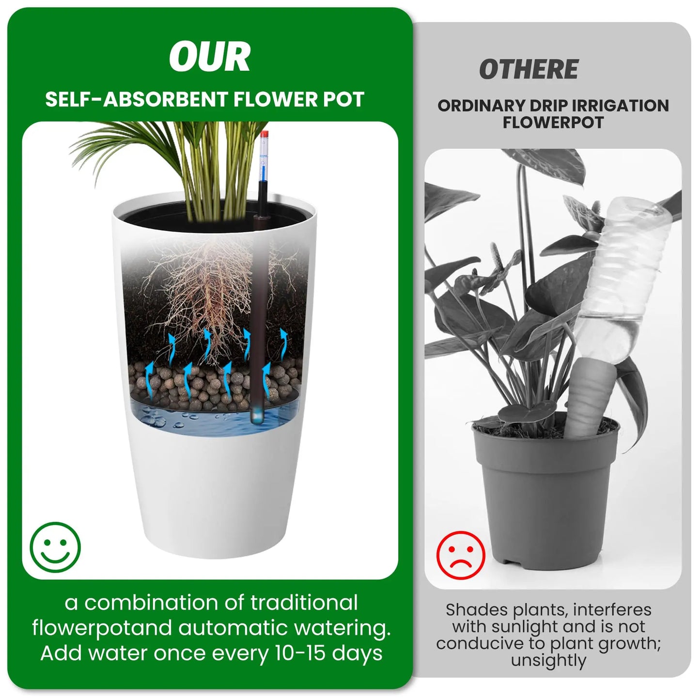 HiMISS Self-Watering Planters With Water Level Indicator