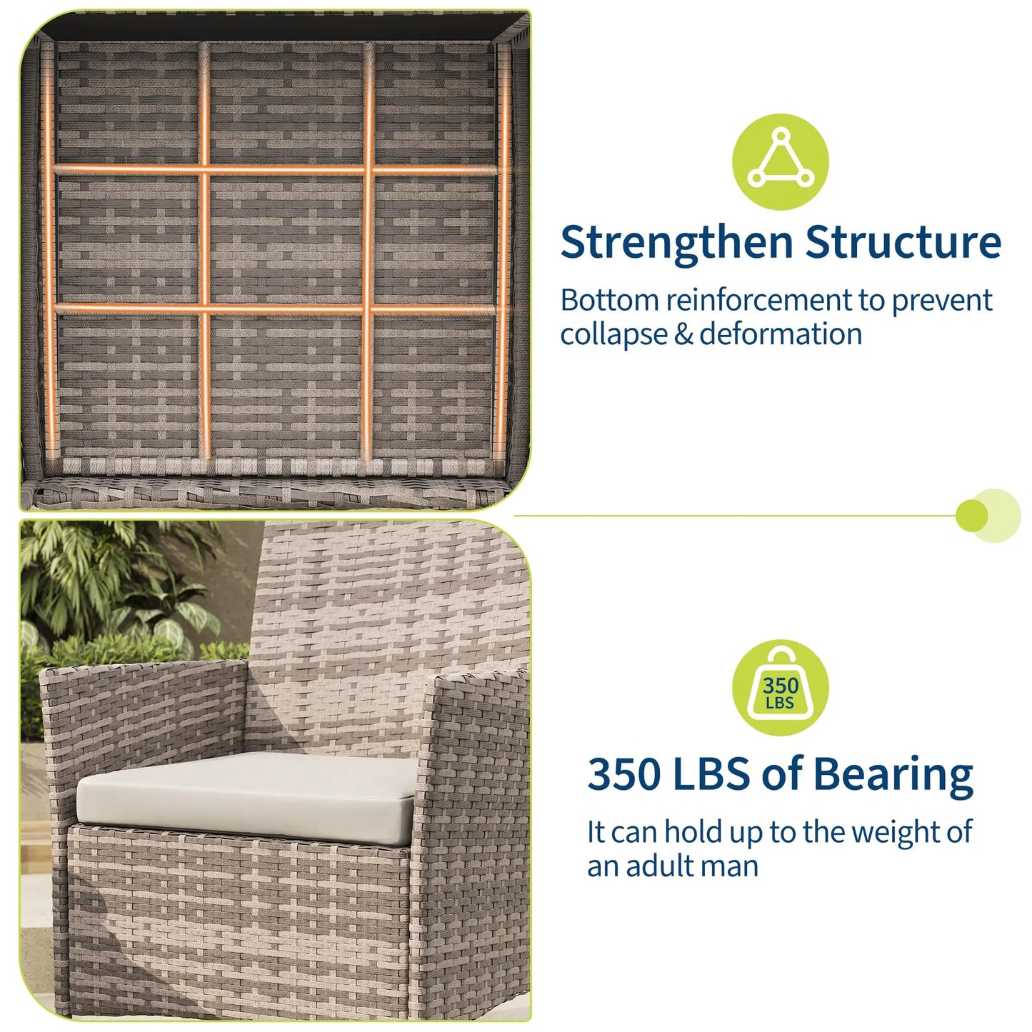 HiMISS 3-Piece Patio Wicker Set With Glass Table