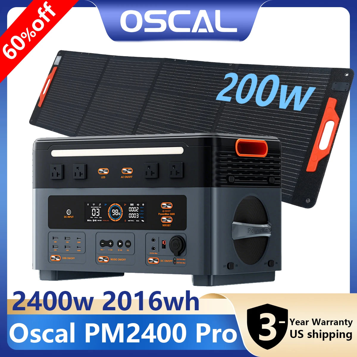 OSCAL 2048Wh LiFePO4 Portable Power Station 2400W