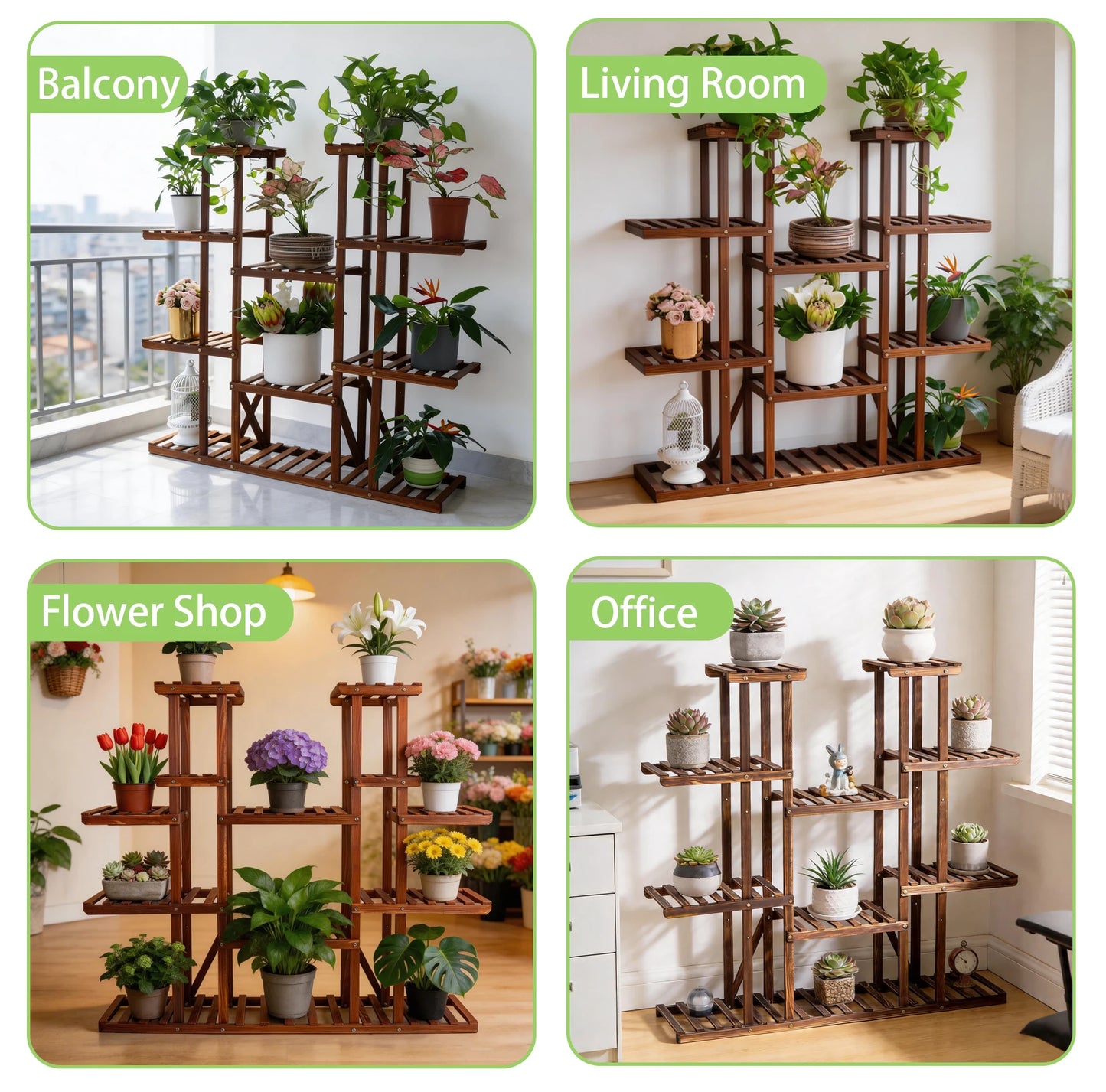 Wisfor Wooden Plant Shelf Indoor Outdoor Multi Tier Stand