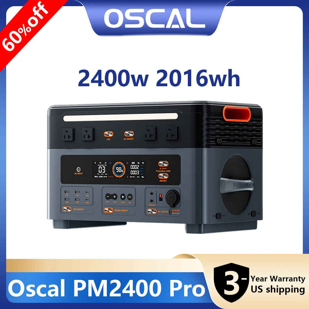 OSCAL 2048Wh LiFePO4 Portable Power Station 2400W