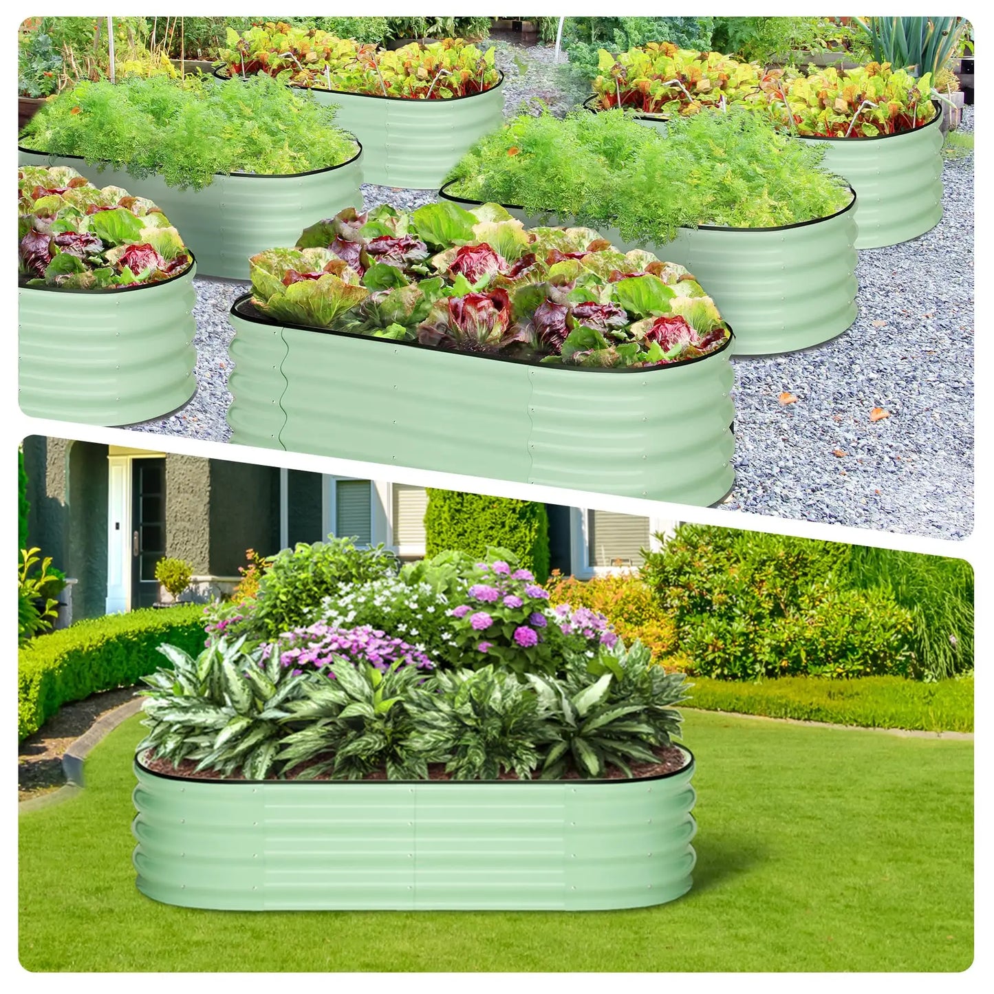 HiMISS 2-Pack Oval Galvanized Steel Raised Garden Bed