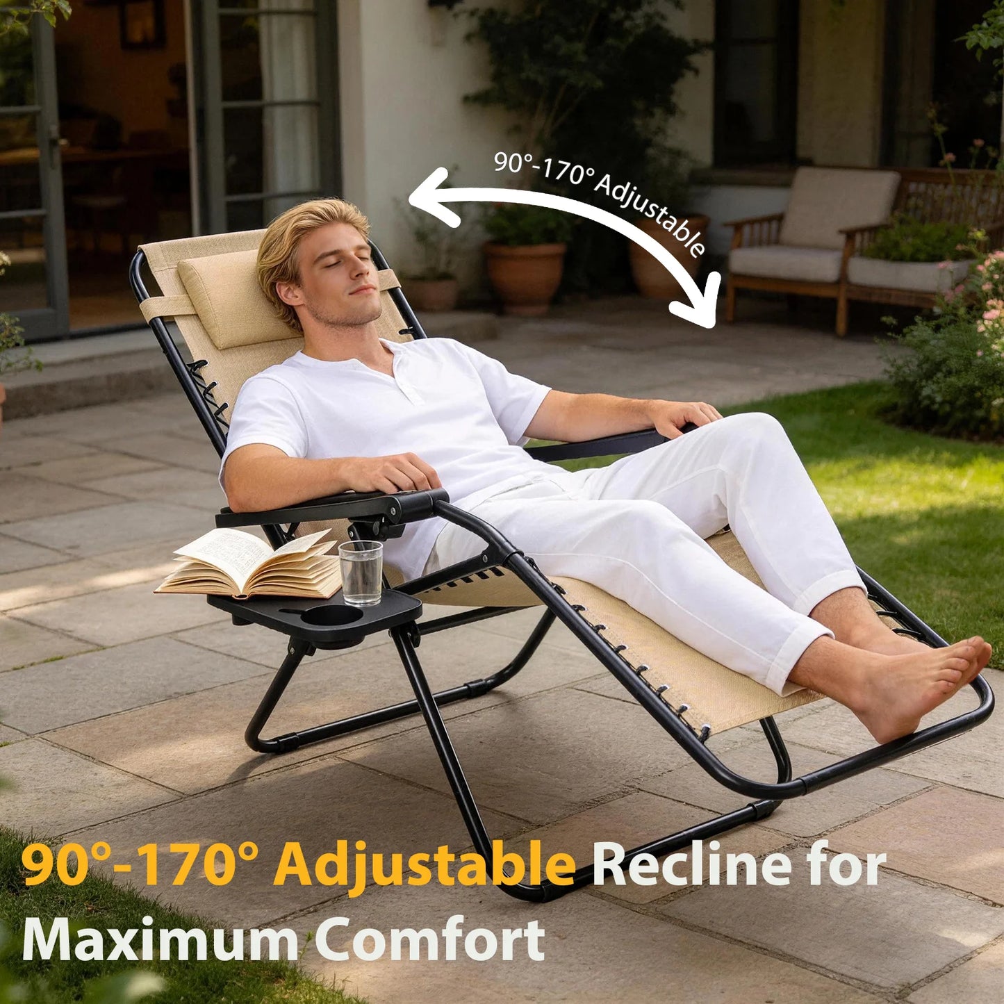 JHK Zero Gravity Recliner Chairs Outdoor Folding Set Of 2