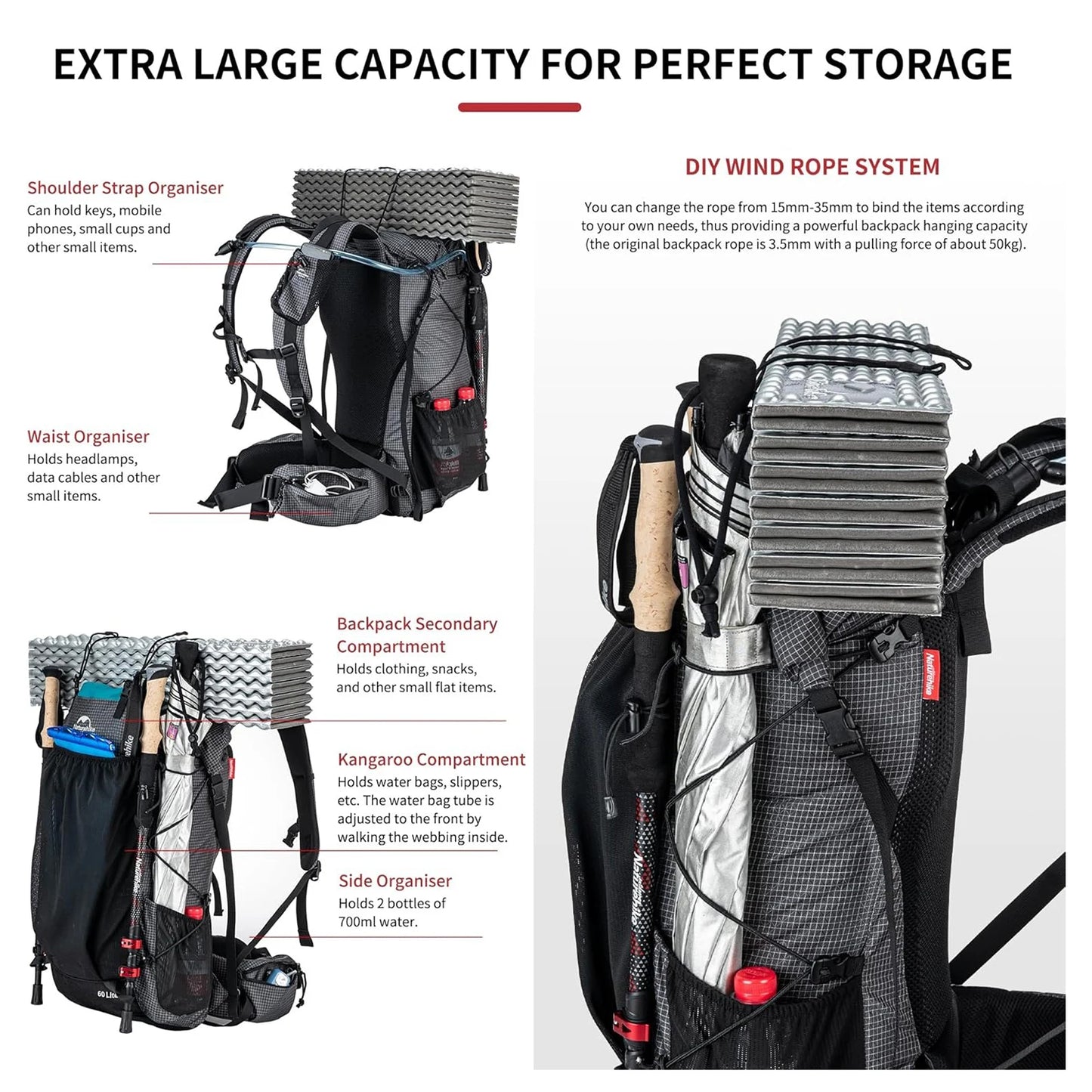 Naturehike Waterproof Mountain Backpack With Rain Cover