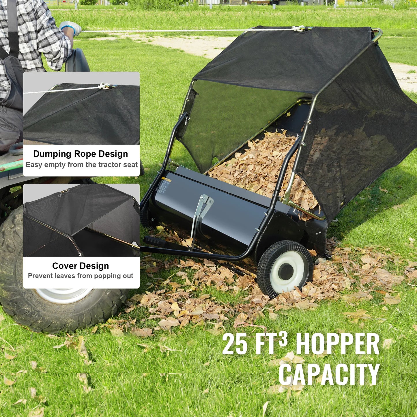 SucceBuy Tow Behind Lawn Sweeper With Adjustable Sweep