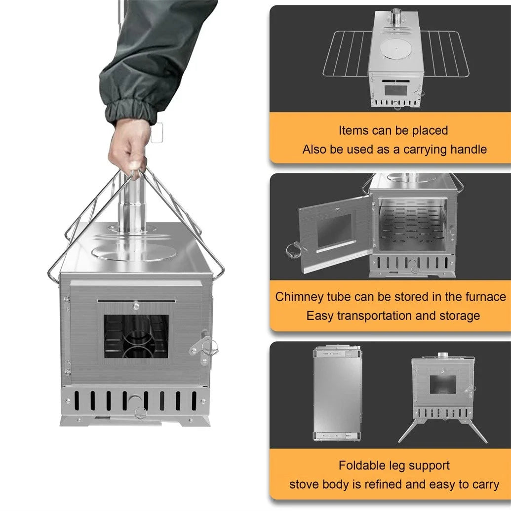 Portable Wood Burning Stove For Outdoor Heating And Cooking