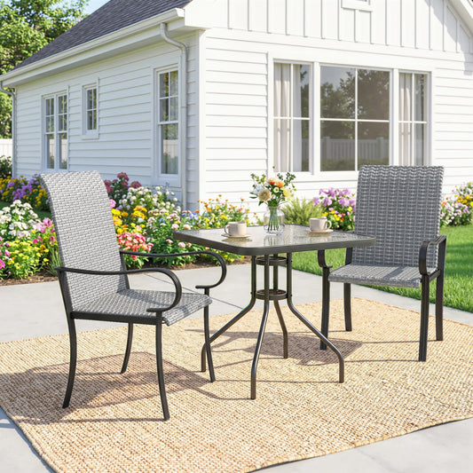 Set Of 2 Outdoor Wicker Dining Chairs With Armrests