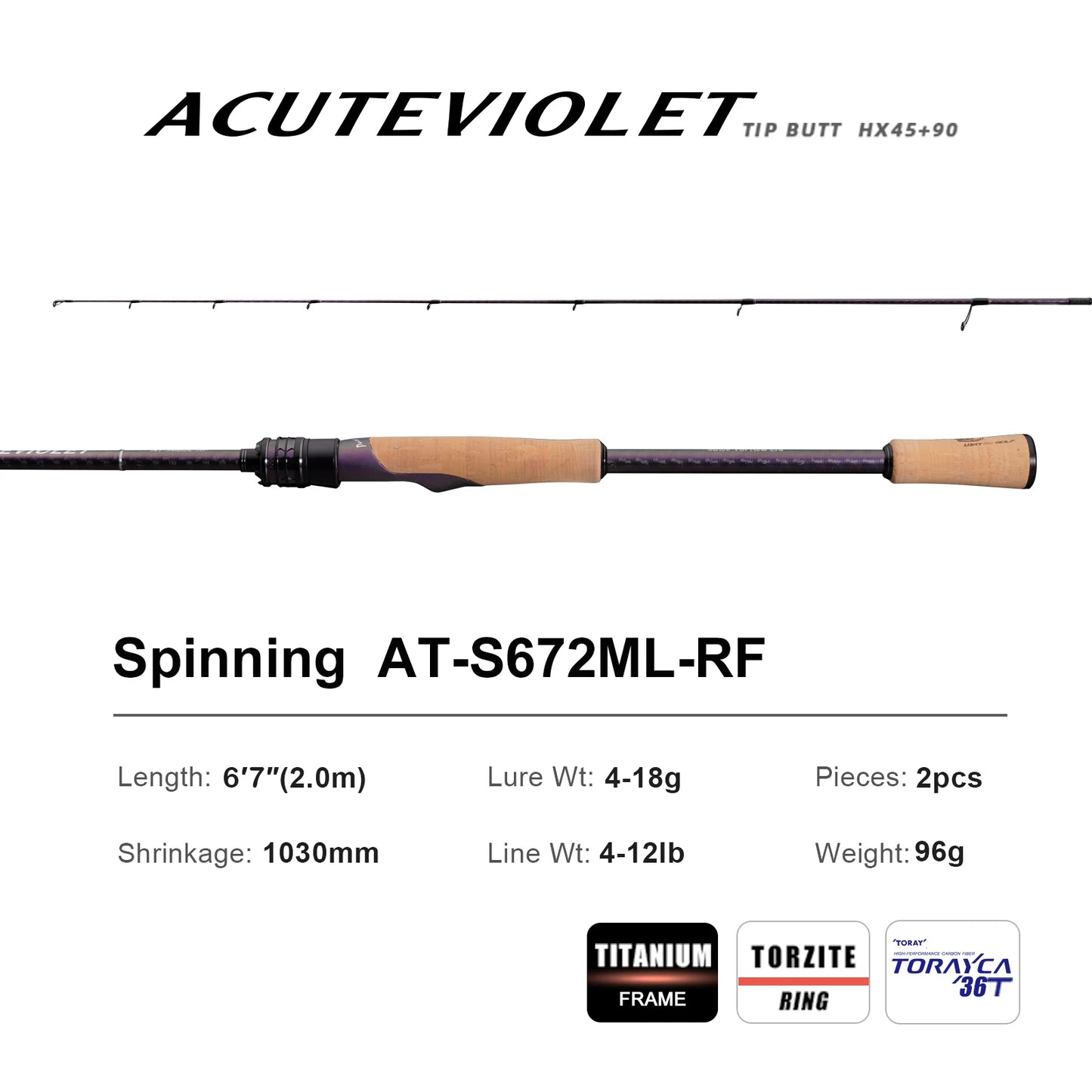 PureLure AcuteViolet Bass Rod Spinning Baitcasting
