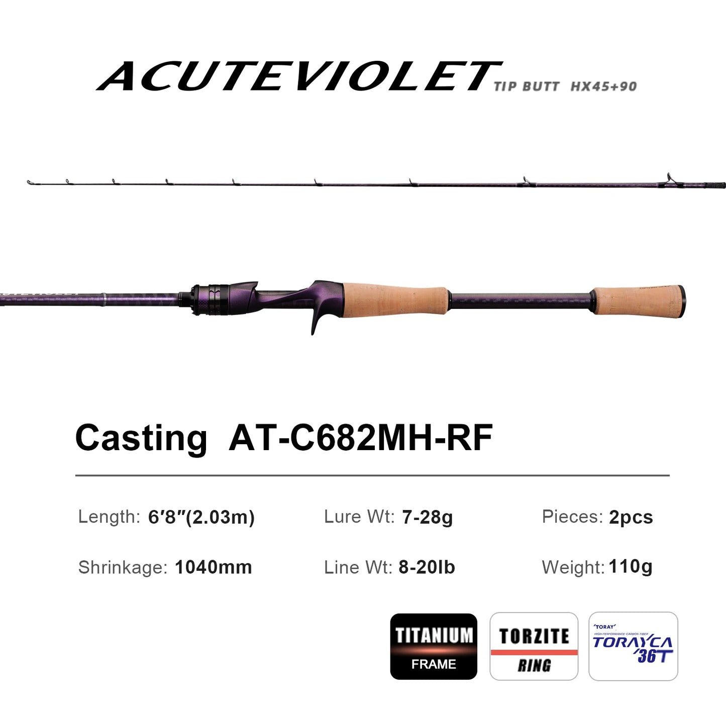 PureLure AcuteViolet Bass Rod Spinning Baitcasting