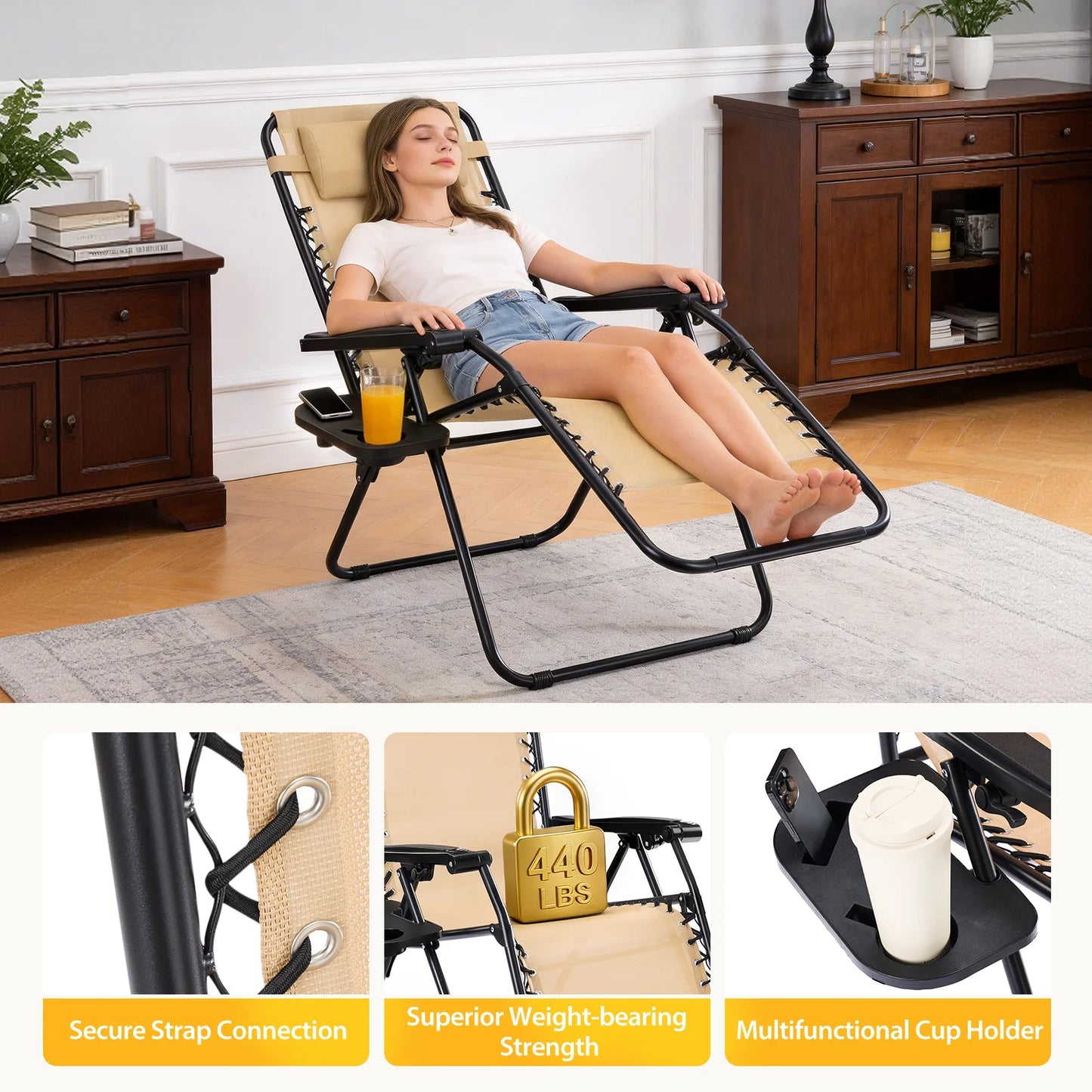 JHK Zero Gravity Recliner Chairs Outdoor Folding Set Of 2