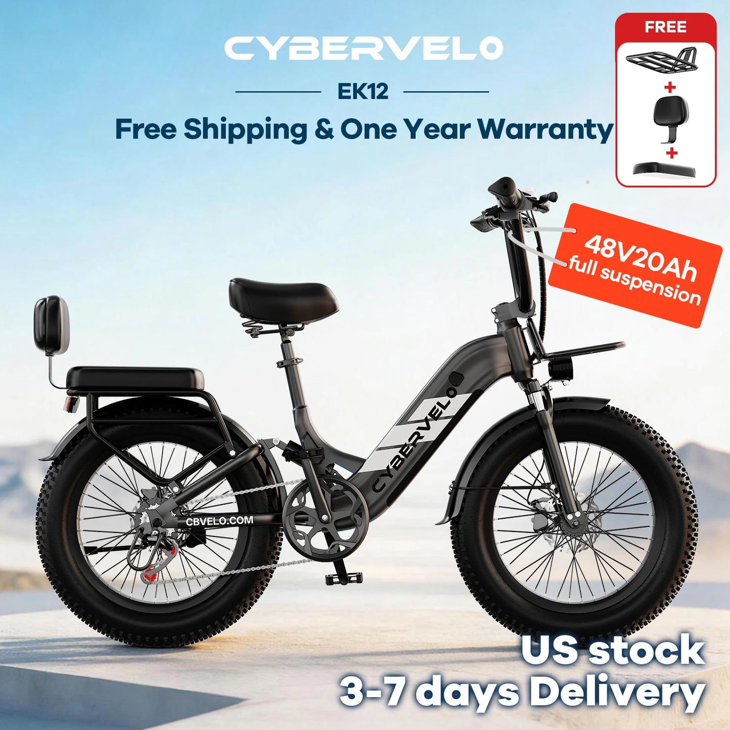 Cybervelo EK12 1500W Peak Electric Bike 20Ah Battery