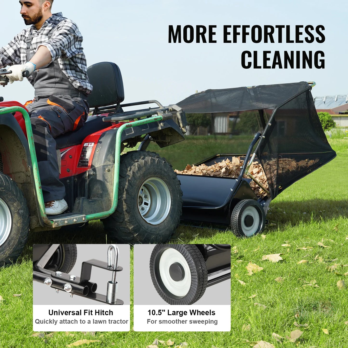 SucceBuy Tow Behind Lawn Sweeper With Adjustable Sweep