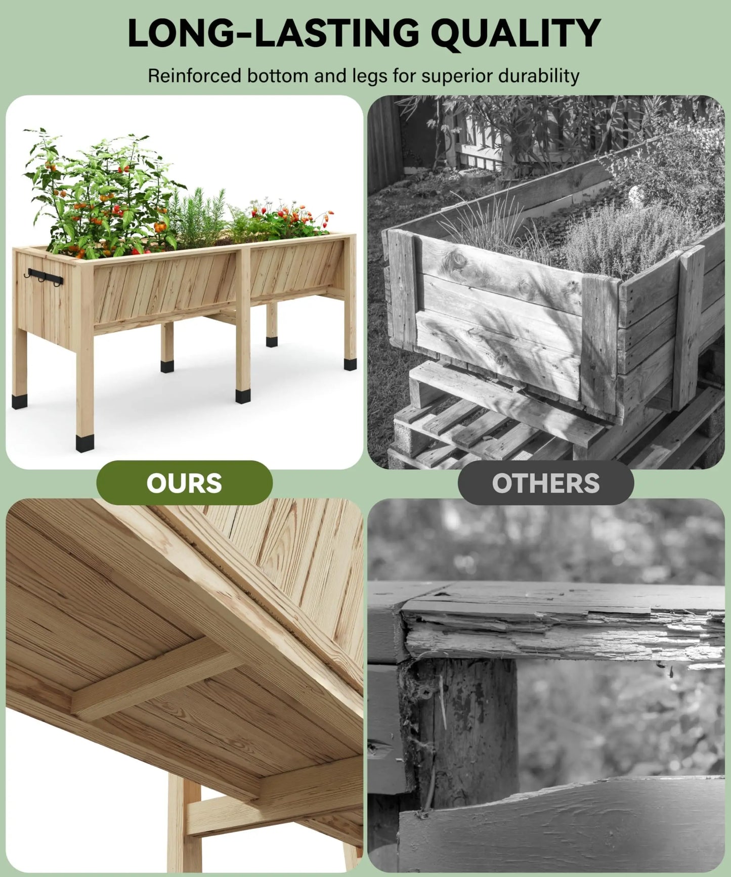 HiMISS Raised Wooden Garden Bed With Tool Hooks Planter