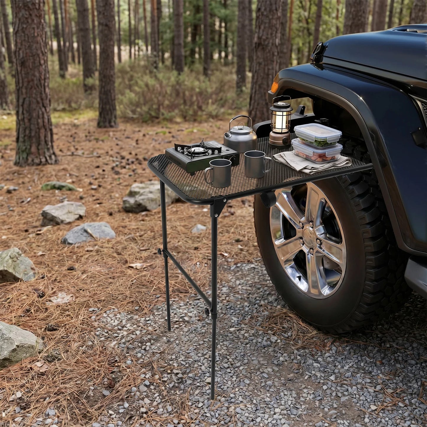Vehicle Tire Mounted Camping Table Adjustable