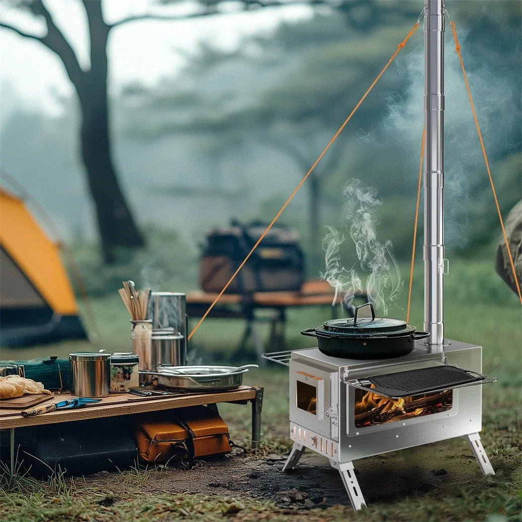 Portable Wood Burning Stove For Outdoor Heating And Cooking