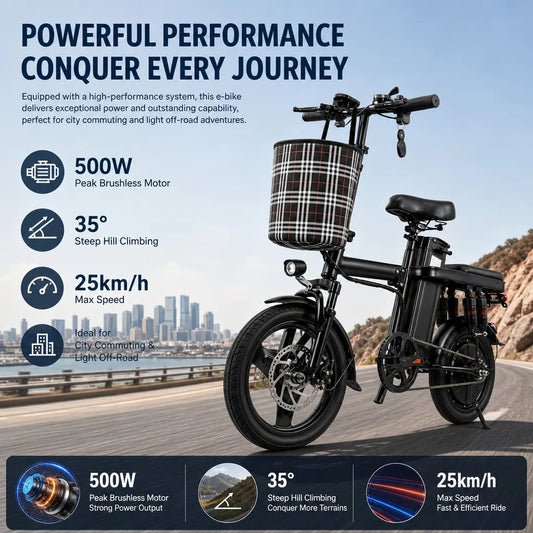 Foldable 500W 48V Commuter E Bike With 8 Shock Absorbers