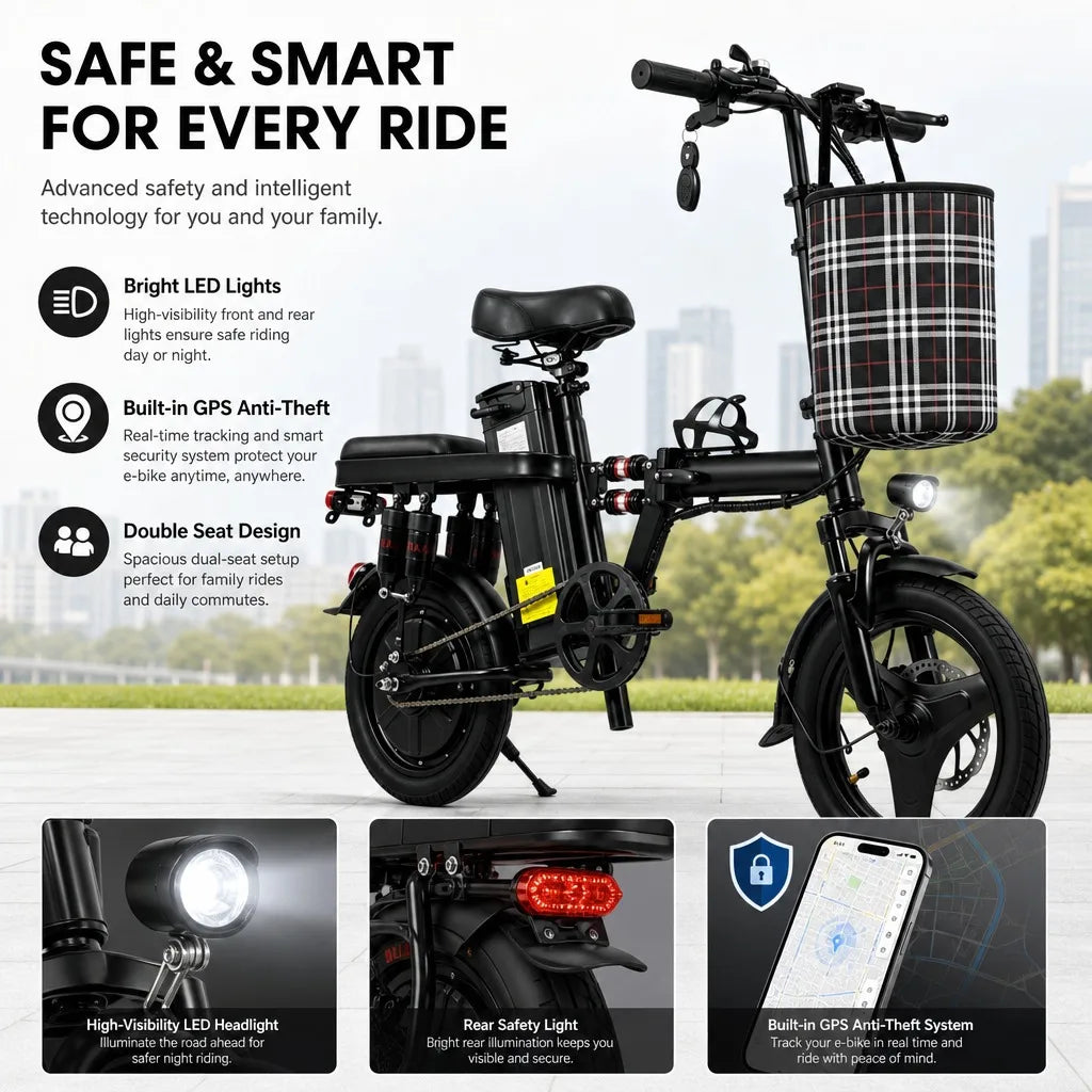 Foldable 500W 48V Commuter E Bike With 8 Shock Absorbers